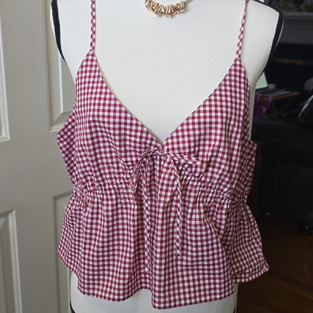 ARIZONA JEAN CO WOMEN'S JUNIOR SIZE BURGUNDY AND WHITE GINGHAM SLEEP TANK XL
